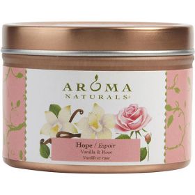 HOPE AROMATHERAPY by Hope Aromatherapy ONE 2.5x1.75 inch TIN SOY AROMATHERAPY CANDLE. COMBINES THE ESSENTIAL OILS OF VANILLA & ROSE. BURNS APPROX. 15