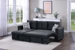 Black Velvet Convertible Sectional Sofa Pull out Bed Couch Storage Chaise Tufted Reversible 2pc Sectional Living Room