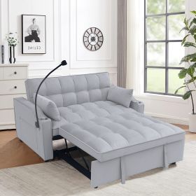 Modern Velvet Loveseat Futon Sofa Couch w/Pullout Bed,Small Love Seat Lounge Sofa with adjustable Reclining Backrest,Toss Pillows, Pockets