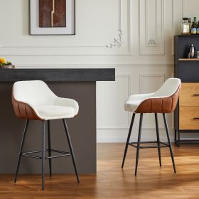 26" Modern Counter Height Bar Stools Set of 2, Mid Century Leather Upholstered Accent Arm Bar Stools