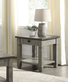 Coffee and Antique Gray Finish 1pc End Table with Drawer Bottom Shelf Wooden Living Room Furniture Side Table