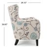 Elegant Vintage Fabric Club Chair, White and Blue Floral Pattern, Stylish Armchair for Classic Home Decor, Comfortable Seating for Relaxing Evenings