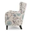 Elegant Vintage Fabric Club Chair, White and Blue Floral Pattern, Stylish Armchair for Classic Home Decor, Comfortable Seating for Relaxing Evenings