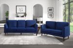 Modern Contemporary Living Room 1pc Sofa Blue Velvet Upholstery Dark Brown Legs Solid Wood Furniture