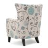 Elegant Vintage Fabric Club Chair, White and Blue Floral Pattern, Stylish Armchair for Classic Home Decor, Comfortable Seating for Relaxing Evenings