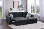 Black Velvet Convertible Sectional Sofa Pull out Bed Couch Storage Chaise Tufted Reversible 2pc Sectional Living Room