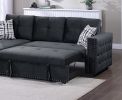 Black Velvet Convertible Sectional Sofa Pull out Bed Couch Storage Chaise Tufted Reversible 2pc Sectional Living Room