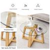 Modern practical circular coffee tables. Made of transparent tempered glass tabletop and wood colored MDF material. Suitable for living rooms and bedr