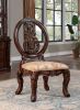 Traditional Brown Cherry 2pcs Side Chairs Tan Fabric Seats w Welt Faux Wood Carved Details Solid wood Dining Room Furniture