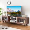 TV Stand for 55/60/65/70", Wood Entertainment Center with Power Outlets, Media Console with Sliding Doors and Open Shelf for Living Room