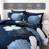 Blue 7 Pieces Bed in A Bag, Soft Microfiber Complete Bedding Sets Boho Comforter Set for All Season, Queen