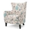 Elegant Vintage Fabric Club Chair, White and Blue Floral Pattern, Stylish Armchair for Classic Home Decor, Comfortable Seating for Relaxing Evenings