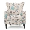 Elegant Vintage Fabric Club Chair, White and Blue Floral Pattern, Stylish Armchair for Classic Home Decor, Comfortable Seating for Relaxing Evenings