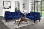 Modern Contemporary Living Room 1pc Sofa Blue Velvet Upholstery Dark Brown Legs Solid Wood Furniture