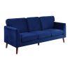 Modern Contemporary Living Room 1pc Sofa Blue Velvet Upholstery Dark Brown Legs Solid Wood Furniture