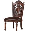 Traditional 2pcs Side Chairs Brown Cherry Leatherette Seats Faux Wood Carved Details Formal Solid wood Dining Room Furniture