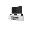 Manhattan Comfort Bradley 62.99 TV Stand White with 2 Media Shelves and 2 Storage Shelves in White with Solid Wood Legs