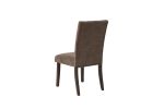 Modern Mocha Finish Fabric 2pc Side Chairs Tufted Upholstered Back Rustic Espresso Wooden Legs Dining Room