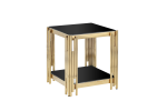 Woker Furniture 20" Wide Square End Table with Black Glass Top, Golden Stainless Steel Tempered Glass End Table for Living Room&Bed Room