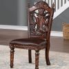 Traditional 2pcs Side Chairs Brown Cherry Leatherette Seats Faux Wood Carved Details Formal Solid wood Dining Room Furniture