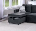 Black Velvet Convertible Sectional Sofa Pull out Bed Couch Storage Chaise Tufted Reversible 2pc Sectional Living Room