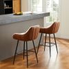 26" Modern Counter Height Bar Stools Set of 2, Mid Century Leather Upholstered Accent Arm Bar Stools