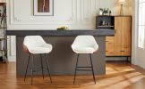 26" Modern Counter Height Bar Stools Set of 2, Mid Century Leather Upholstered Accent Arm Bar Stools