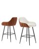 26" Modern Counter Height Bar Stools Set of 2, Mid Century Leather Upholstered Accent Arm Bar Stools