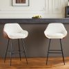 26" Modern Counter Height Bar Stools Set of 2, Mid Century Leather Upholstered Accent Arm Bar Stools