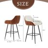 26" Modern Counter Height Bar Stools Set of 2, Mid Century Leather Upholstered Accent Arm Bar Stools