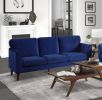 Modern Contemporary Living Room 1pc Sofa Blue Velvet Upholstery Dark Brown Legs Solid Wood Furniture