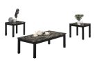 Contemporary Black Faux Marble Top 1x Coffee Table and 2x End Tables 3pc Coffee Table Set Living Room Furniture