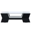 ON-TREND 6mm Glass-Top Coffee Table with Open Shelves and Cabinets, Geometric Style Cocktail Table with Great Storage Capacity