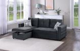 Black Velvet Convertible Sectional Sofa Pull out Bed Couch Storage Chaise Tufted Reversible 2pc Sectional Living Room