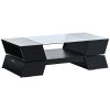 ON-TREND 6mm Glass-Top Coffee Table with Open Shelves and Cabinets, Geometric Style Cocktail Table with Great Storage Capacity