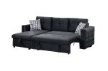 Black Velvet Convertible Sectional Sofa Pull out Bed Couch Storage Chaise Tufted Reversible 2pc Sectional Living Room