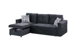 Black Velvet Convertible Sectional Sofa Pull out Bed Couch Storage Chaise Tufted Reversible 2pc Sectional Living Room