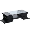 ON-TREND 6mm Glass-Top Coffee Table with Open Shelves and Cabinets, Geometric Style Cocktail Table with Great Storage Capacity