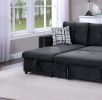 Black Velvet Convertible Sectional Sofa Pull out Bed Couch Storage Chaise Tufted Reversible 2pc Sectional Living Room