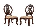 Traditional Brown Cherry 2pcs Side Chairs Tan Fabric Seats w Welt Faux Wood Carved Details Solid wood Dining Room Furniture