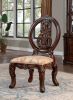 Traditional Brown Cherry 2pcs Side Chairs Tan Fabric Seats w Welt Faux Wood Carved Details Solid wood Dining Room Furniture