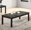 Contemporary Black Faux Marble Top 1x Coffee Table and 2x End Tables 3pc Coffee Table Set Living Room Furniture