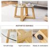 Modern practical circular coffee tables. Made of transparent tempered glass tabletop and wood colored MDF material. Suitable for living rooms and bedr