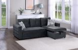 Black Velvet Convertible Sectional Sofa Pull out Bed Couch Storage Chaise Tufted Reversible 2pc Sectional Living Room