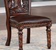 Traditional 2pcs Side Chairs Brown Cherry Leatherette Seats Faux Wood Carved Details Formal Solid wood Dining Room Furniture