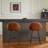 26" Modern Counter Height Bar Stools Set of 2, Mid Century Leather Upholstered Accent Arm Bar Stools