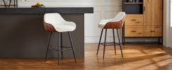 26" Modern Counter Height Bar Stools Set of 2, Mid Century Leather Upholstered Accent Arm Bar Stools