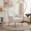 Modern Soft Teddy fabric Ivory Ergonomics Accent Chair Living Room Chair Bedroom Chair Home Chair With Gold Legs And Adjustable Legs For Indoor Home