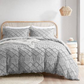 Duvet Cover Full/Queen Size, Boho Tufted Microfiber Bedding Set for All Seasons, Embroidery Shabby Chic Comforter Covers (Color: Grey, size: Full Queen)