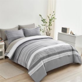 5 Piece Bed in A Bag Stripe Comforter Set Twin Size, White Grey Blue Striped Comforter and Sheet Set (Color: Light Grey, size: King(7 Piece Set))